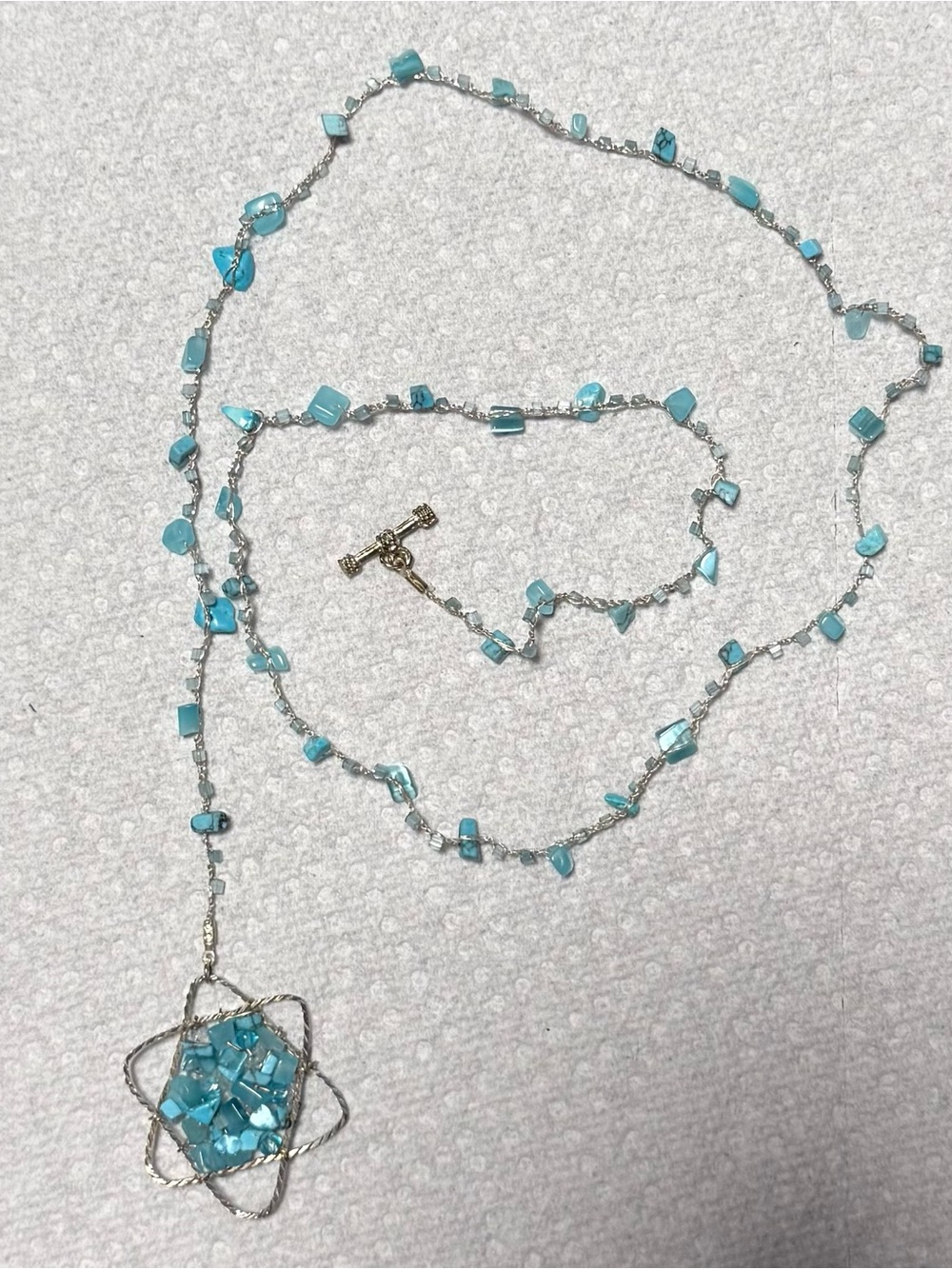 Delicate Lariat Blue Beaded Star Pendant Necklace